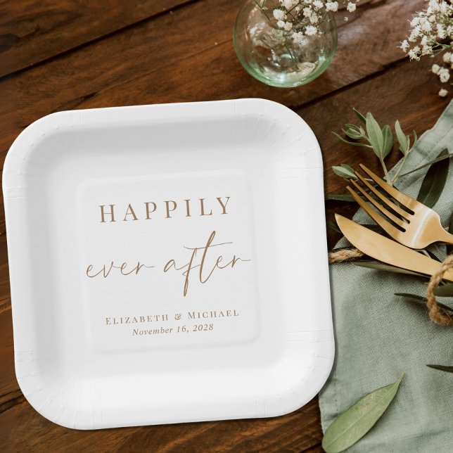 Chic Happily Ever After Gold Script Wedding Paper Plate (Creator Uploaded)
