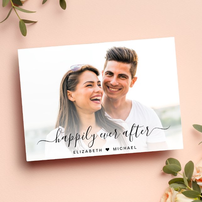 Chic Happily Ever After Photo Engagement Announcement (A chic photo collage engagement announcement card)