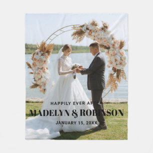 Chic Happily Ever After Photo Wedding Personalized Fleece Blanket
