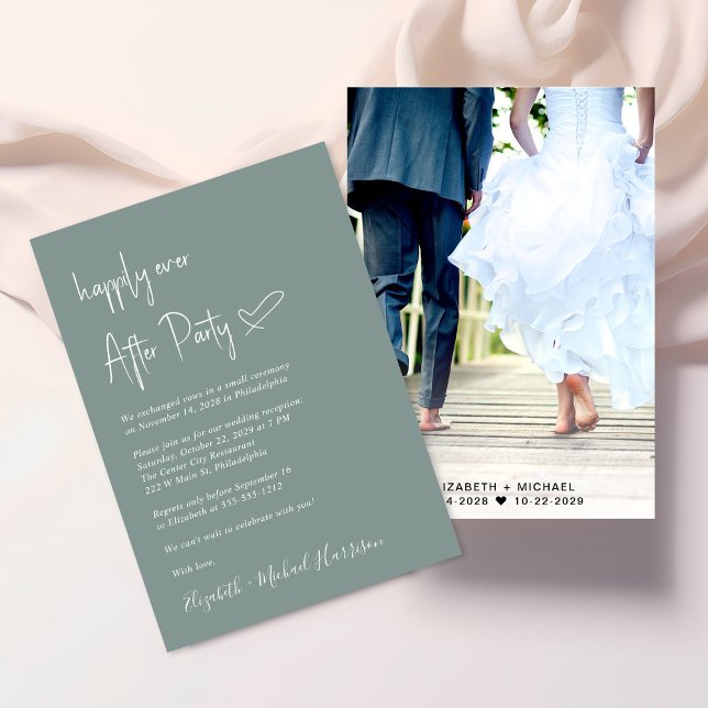 Chic Happily Ever After Photo Wedding Reception Invitation (An chic Happily Ever After Party invitation for your wedding celebration)