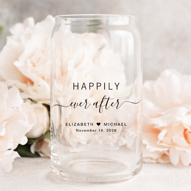 Chic Happily Ever After Wedding Can Glass (Creator Uploaded)