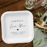 Chic Happily Ever After Wedding Paper Plate<br><div class="desc">Chic paper plates for your wedding reception,  engagement party,  rehearsal dinner and other wedding celebrations featuring "Happily Ever After" in simple typography and a stylish modern script,  a heart and your names and wedding date.</div>