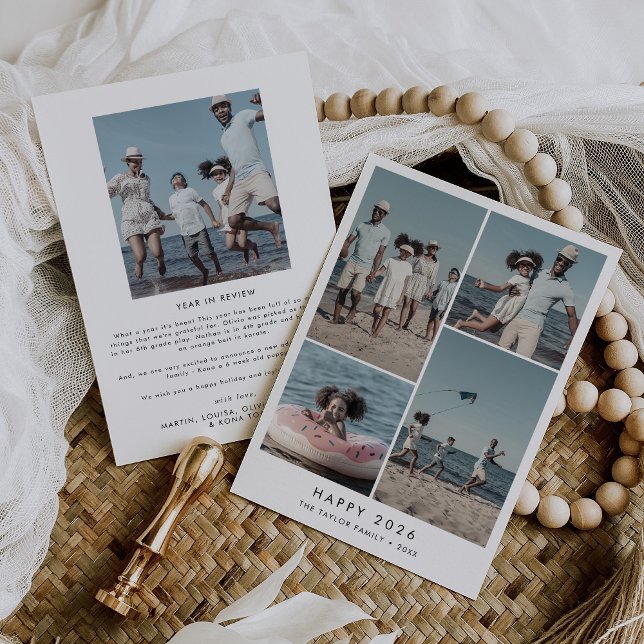 Chic Happy 2024 New Year In Review 5 Photo Holiday Card (Chic Happy 2026 New Year In Review 5 Photo Holiday Card)