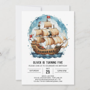 Chic Happy Children Pirate Birthday Invitation
