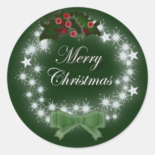 Chic Happy Holiday modern christmas wreath Classic Round Sticker