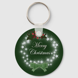 Chic Happy Holiday modern christmas wreath Key Ring
