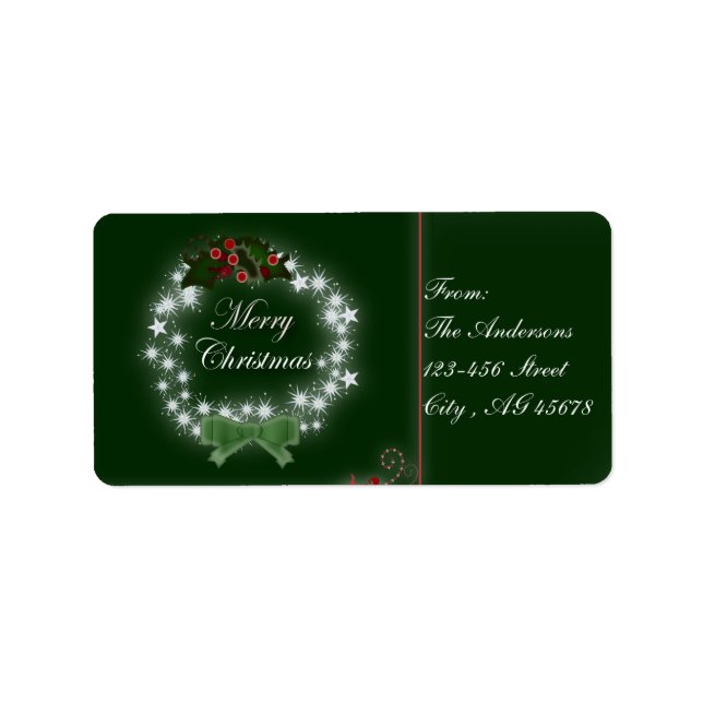 Chic Happy Holiday modern christmas wreath Label (Front)