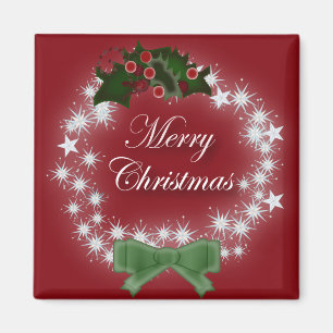 Chic Happy Holiday modern christmas wreath Magnet