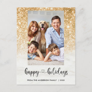 Chic Happy Holidays Photo Gold Glitter Marble Holiday Postcard