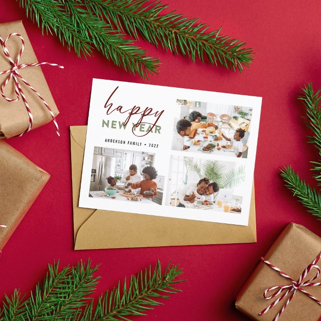 Chic Happy New Year Calligraphy Photo Holiday Postcard (Creator Uploaded)