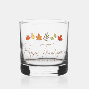 Chic Happy Thanksgiving Leaves Personalised Party Whiskey Glass