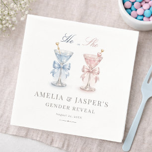 Chic He Or She Martini Theme Gender Reveal Party Napkin
