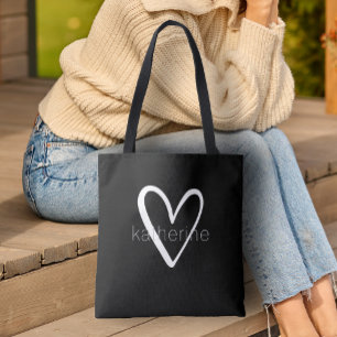 Chic Heart Personalised Black Tote Bag