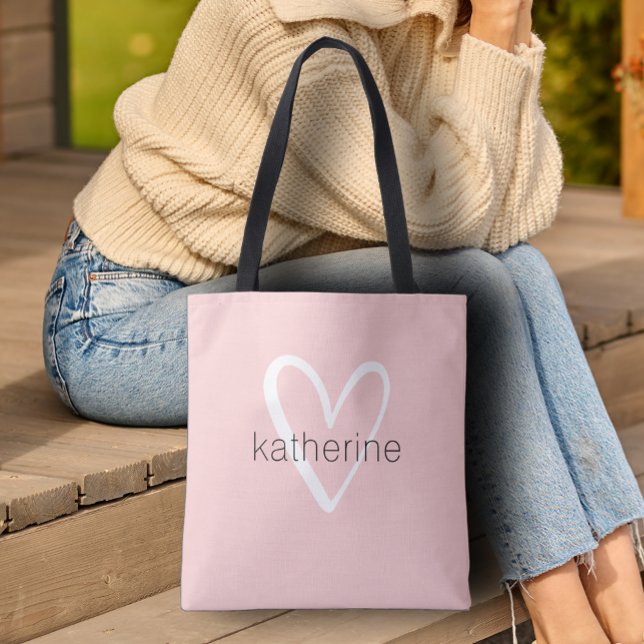Chic Heart Personalised Blush Pink  Tote Bag (Custom Tote Bag by PartyInvitationShop.com)