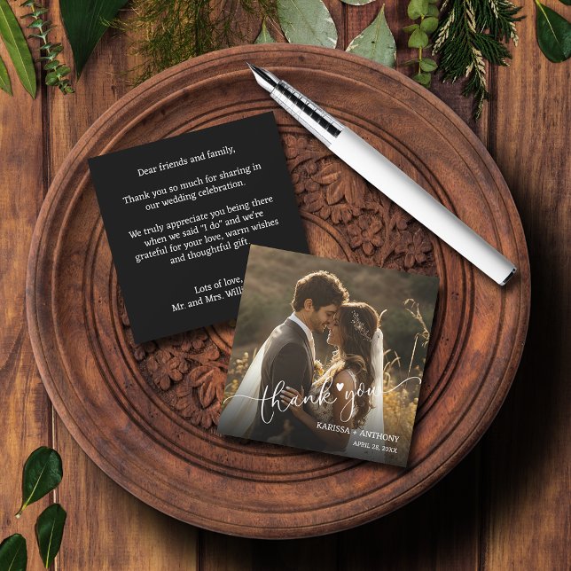 Chic Heart Wedding Photo Folded Thank You Card (Chic Heart Wedding Photo Budget Square Thank You Cards)