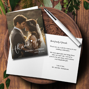 Chic Heart Wedding Photo Folded Thank You  Note Card