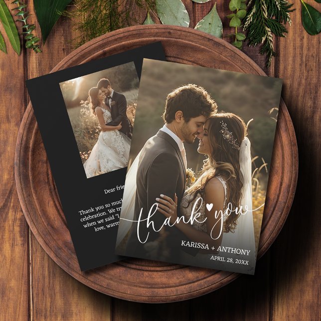 Chic Heart Wedding Photo Thank You Card (Chic Heart Wedding Photo Thank You Note Cards feature your thank you on the back.)