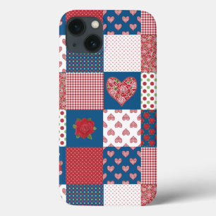 Chic Hearts and Roses Faux Patchwork iPad Case