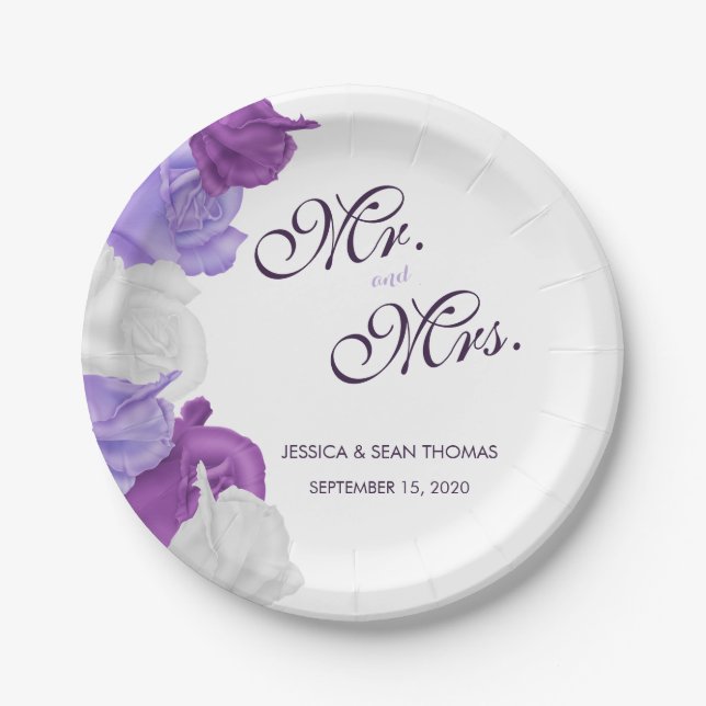 Chic Heirloom Roses Wedding Paper Plate (Front)