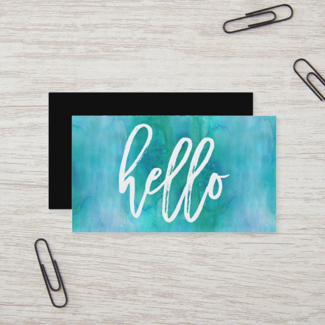 Chic Hello Aqua Watercolor | Business Card (Front/Back In Situ)