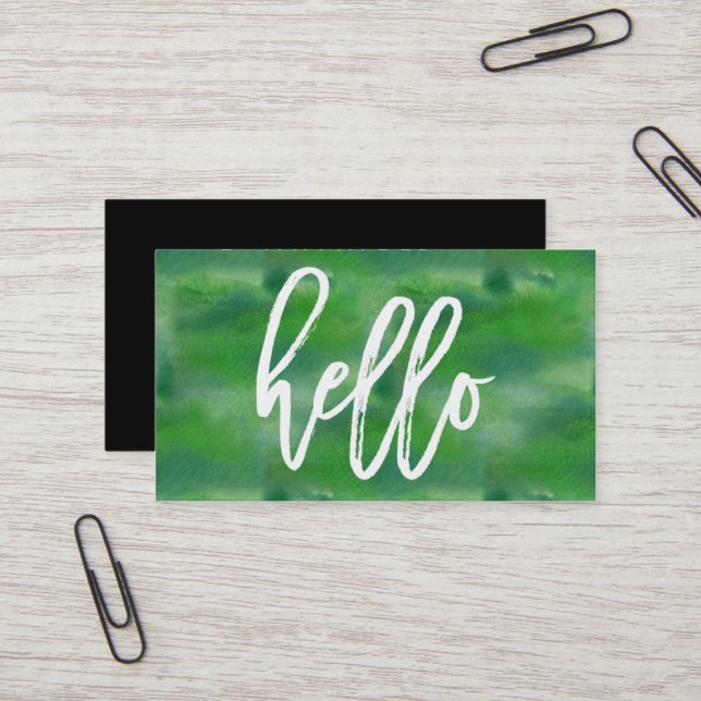 Chic Hello Green Watercolor | Business Card (Front/Back In Situ)