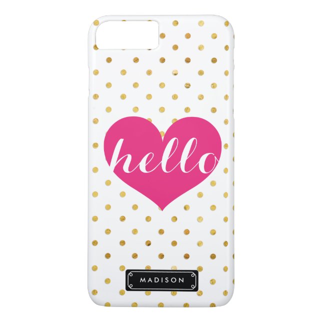 Chic Hello Hot Pink Heart | Gold Dots Custom Case-Mate iPhone Case (Back)