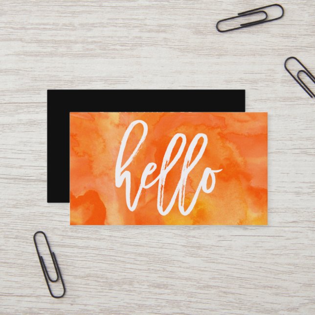 Chic Hello Orange Watercolor | Business Card (Front/Back In Situ)