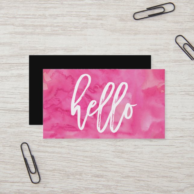 Chic Hello Pink Watercolor | Business Card (Front/Back In Situ)