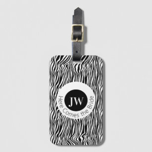  Chic Here Comes the Bride Zebra Pattern Wedding Luggage Tag