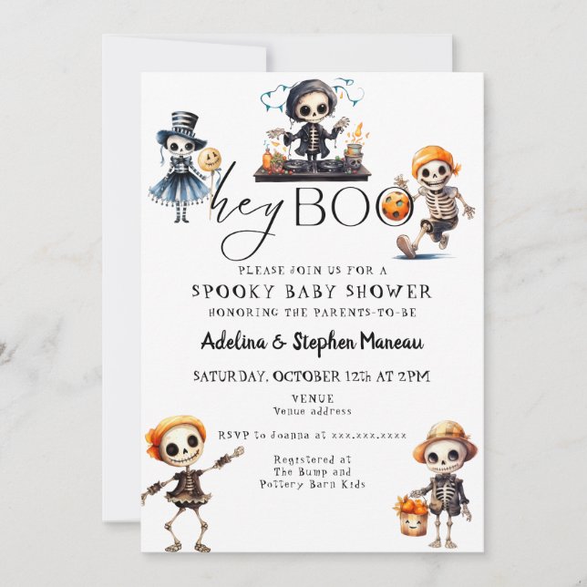Chic Hey Boo Halloween Spooky Costume Baby Shower Invitation (Front)