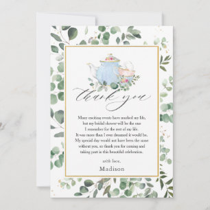 Chic High Tea Party Greenery Bridal Shower  Thank You Card