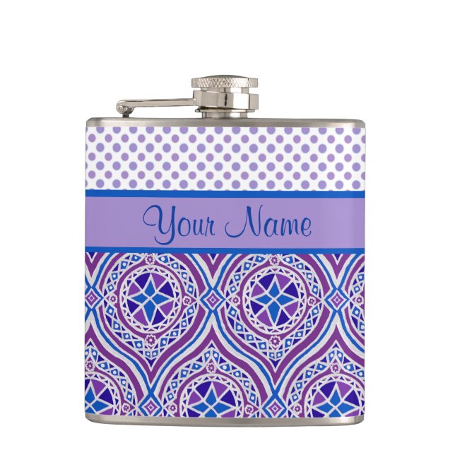 Chic Hip Flask to Personalise: Mauve, Blue (Front)