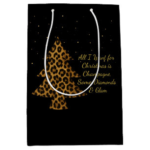 Chic Holiday Leopard Tree Design Medium Gift Bag
