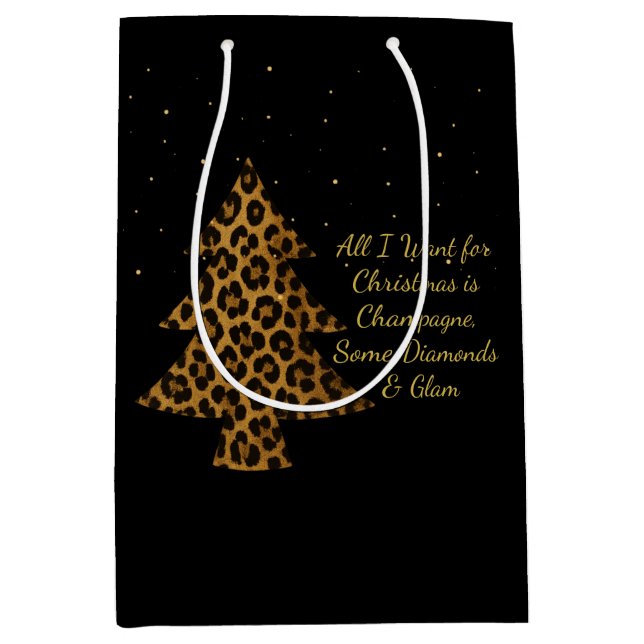 Chic Holiday Leopard Tree Design Medium Gift Bag (Front)