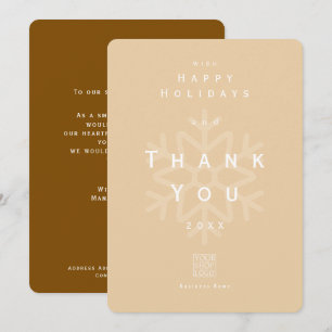 Chic Holiday Thank You Business Logo Beige Brown Card