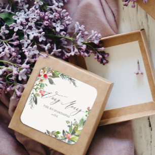 Chic Holly Berry Pine Very Merry Christmas Frame Square Sticker