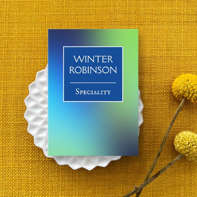 Chic holographic blue green turquoise vertical business card (Hologram gradient design for stylish business card )