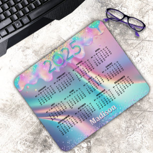 Chic holographic dripping glitter monogram mouse pad