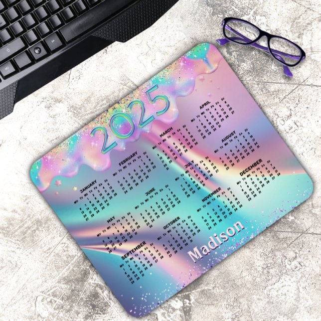 Chic holographic dripping glitter monogram mouse pad (Creator Uploaded)
