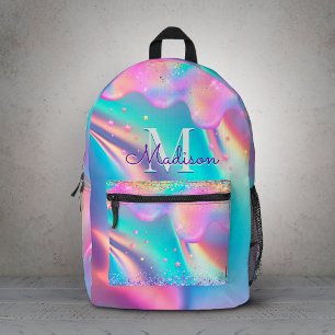 Chic holographic dripping glitter monogram printed backpack