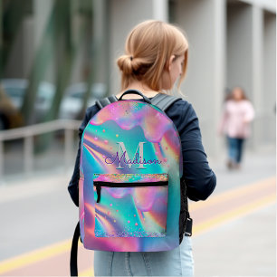 Chic holographic dripping glitter monogram printed backpack