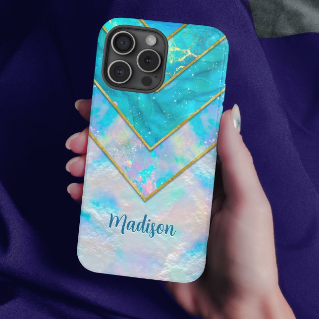 Chic holographic girly stylish blue Case-Mate iPhone case (Creator Uploaded)