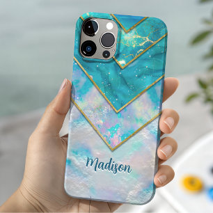 Chic holographic girly stylish blue iPhone 16 pro case