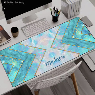 Chic holographic girly stylish blue sketchbook desk mat