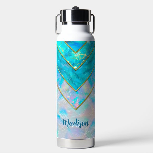 Chic holographic girly stylish blue water bottle (Front)