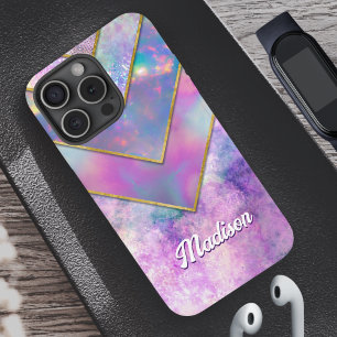 Chic holographic girly stylish pink iPhone 16 pro case