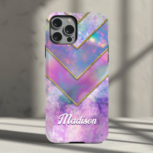Chic holographic girly stylish pink iPhone 15 case