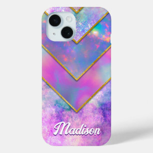 Chic holographic girly stylish pink iPhone 15 case