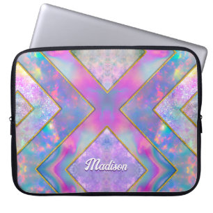 Chic holographic girly stylish pink laptop sleeve
