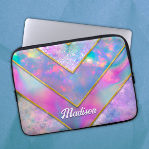 Chic holographic girly stylish pink laptop sleeve